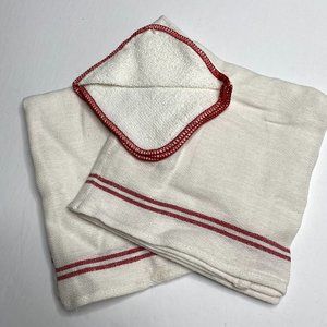 IKEA Hildegun 18"x24" 10"x10" Ivory Red Stitch Hand Towel Wash Cloth Bathroom Ki